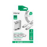 iHome 20W Dual-Port Ac Pro Usb-A & Usb-C Wall Charger W/ Folding Prongs - White