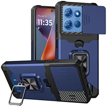 Premium Multi-Functional Card Magnetic Ring Hybrid Case For Motorola Moto G 5G 2025/2026 & Moto G Play 2026 - Blue