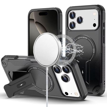 Premium Sturdy Bracket Kickstand Magnetic Hybrid Case For iPhone 17 Pro Max - Black