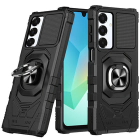 Premium Robotic Hybrid With Magnetic Ring Stand Case For Samsung A16 5G - Black