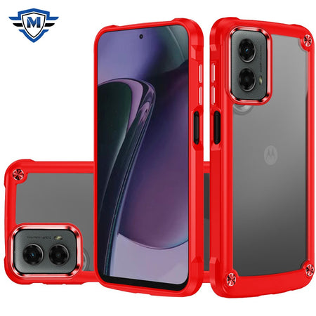 Metkase Ultimate Casex Transparent Hybrid Case With Metal Buttons And Camera Edges In Premium Slide-Out Package For Motorola Moto G Stylus 5G 2024 - Red