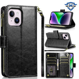 Metkase Luxury Wallet Card Id Zipper Money Holder Case Cover In Slide-Out Package For iPhone 13/14 - Black