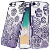 Premium Shimmer Glitter Floral Design Thick TPU Case Cover For iPhone 16E / SE4 - Purple