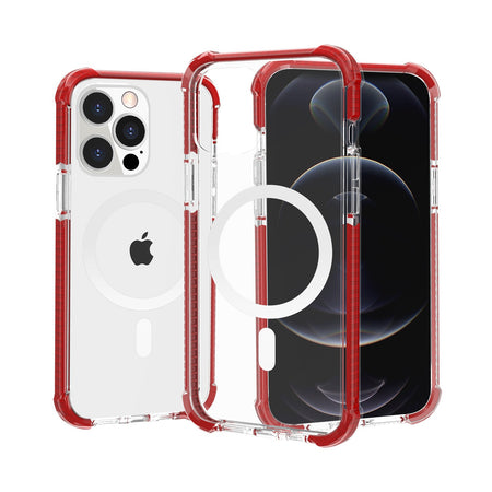 Premium Acrylic [Magnetic Circle] Tough 2.5mm Transparent Shockproof Hybrid  Case For iPhone 14 / iPhone 13 - Red