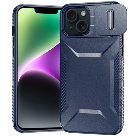 Premium Ultimate U Design Hybrid Case With Camera Cover For iPhone 13/14 - Dark Blue