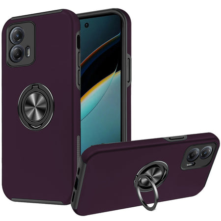 Premium Chief Oil Painted Magnetic Ring Stand Hybrid Case Cover For Motorola Moto G Power 5G 2024 - Dark Purple