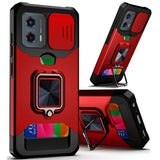 Premium Multi-Functional Card Magnetic Ring Stand Hybrid Camera Case Cover For Motorola Moto G Stylus 5G 2024 - Red