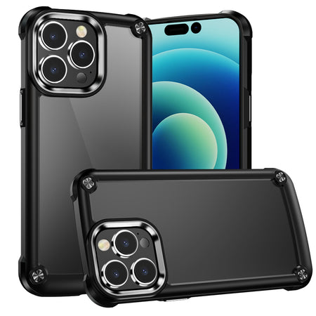 Premium Ultimate Casex Transparent Hybrid Case With Metal Buttons And Camera Edges For iPhone 12 & iPhone 12 Pro - Black