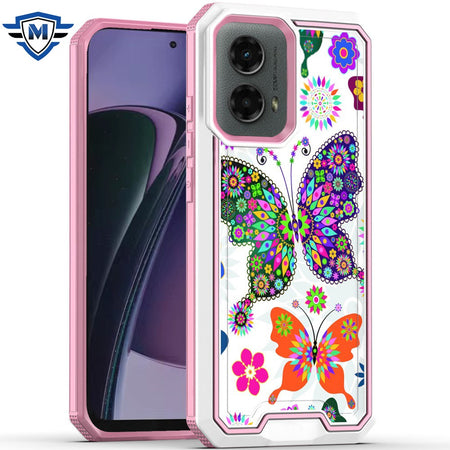 Metkase Premium Rank Design Fused Hybrid Case In Slide-Out Package For Motorola Moto G Stylus 5G 2024 - Colorful Butterflies