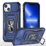 Premium Tough Metal Ring Movable Camera Window Hybrid Case For iPhone 14 / iPhone 13 - Navy Blue