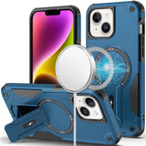 Premium Sturdy Bracket Kickstand Magnetic Hybrid Case For iPhone 13/14 - Blue