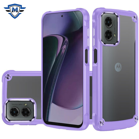 Metkase Ultimate Casex Transparent Hybrid Case With Metal Buttons And Camera Edges In Premium Slide-Out Package For Motorola Moto G Stylus 5G 2024 - Light Purple