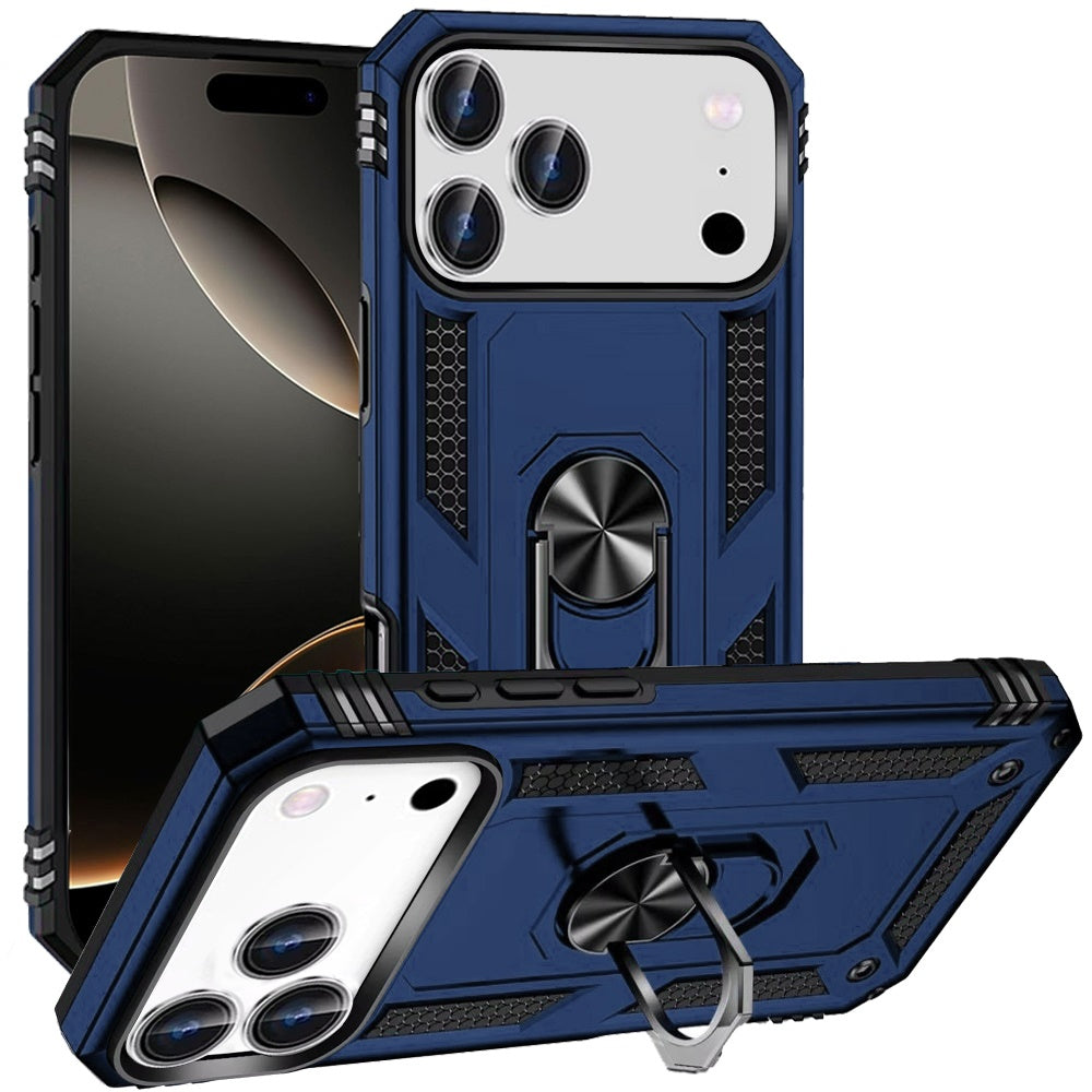Premium Ring Magnetic Kickstand Hybrid Case Cover For iPhone 17 Pro Max - Blue