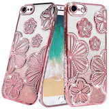 Premium Shimmer Glitter Floral Design Thick TPU Case Cover For iPhone 16E / SE4 - Rose Gold