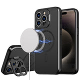 Premium Magnetic Ring Circle Camera Cap Kickstand Hybrid Uv Paint Matte Finish Case For iPhone 13 / 14 - Black