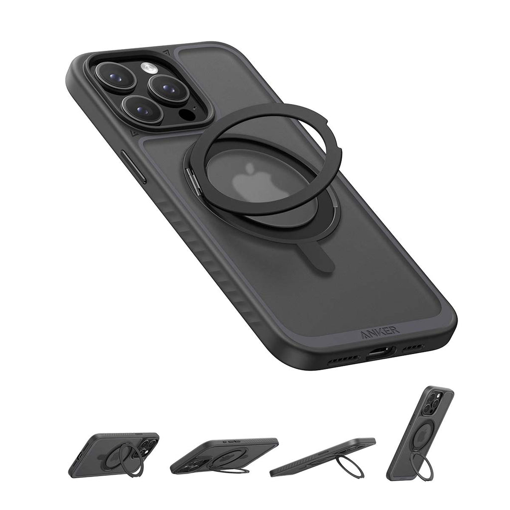 Anker Mag-Go Magnetic Case With Stand 360° Ring Stand for iPhone 16 Pro - Black