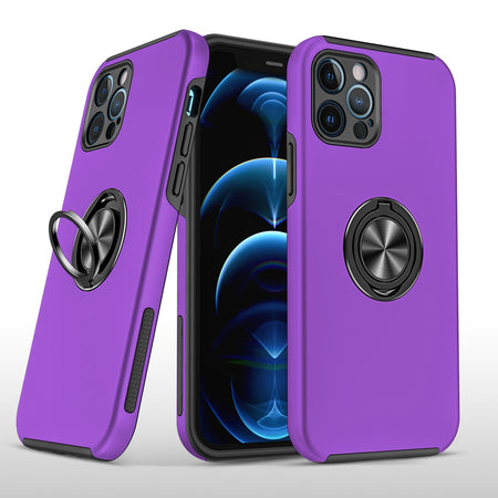 Premium Chief Oil Painted Magnetic Ring Stand Hybrid Case For iPhone 15 - Dark Purple