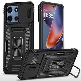 HR Premium Utter Tough Metal Ring Movable Camera Window Hybrid Case Cover For Motorola Moto G Power 5G 2025/2026 - Black