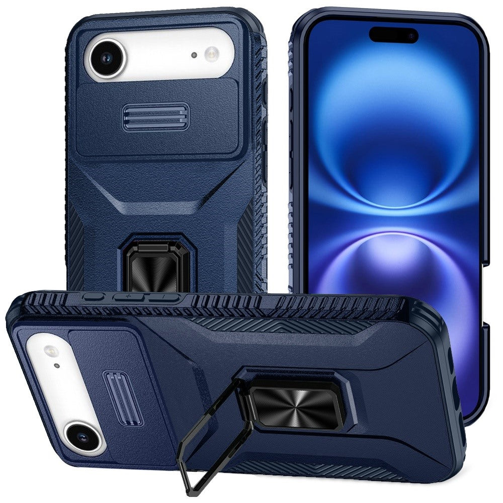Premium Multi-Functional Card Magnetic Ring Stand Hybrid Camera Case Cover For iPhone 17 Air - Blue