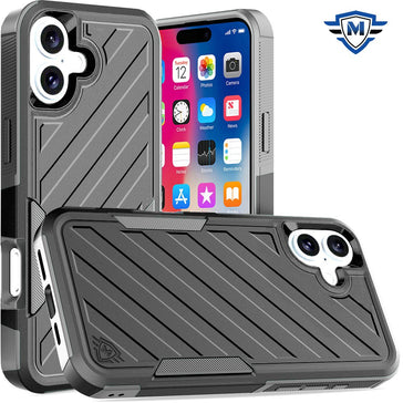 Metkase Noble Lined Shockproof Dual Layer Hybrid Case In Slide-Out Package For iPhone 16 6.1 Inch - Black/Grey