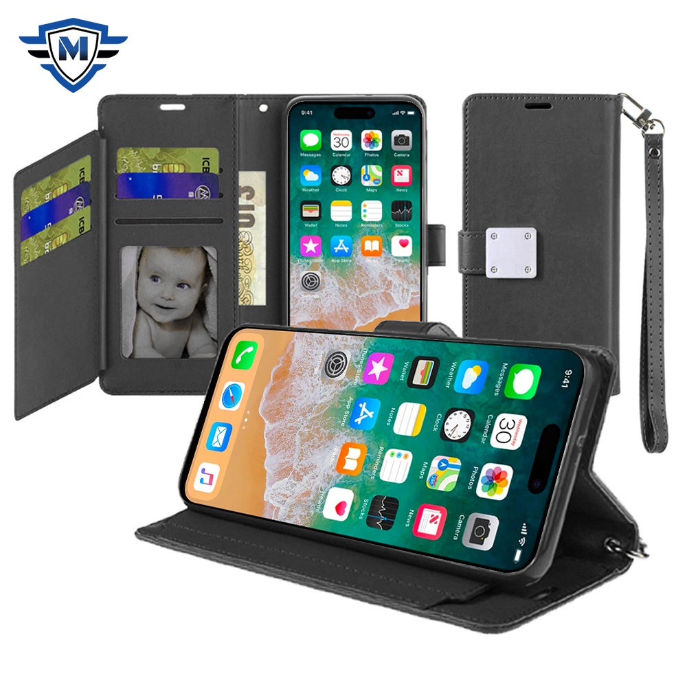 Metkase Wallet Id Card Holder Case Cover In Slide-Out Package For iPhone 16 Plus 6.7 Inch - Black
