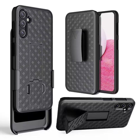 Premium Weave Premium 3-In-1 Combo Holster Kickstand Case Cover For iPhone 15 - Black