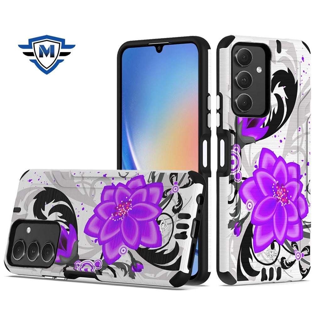 Metkase Strong Tough Metallic Design Hybrid In Premium Slide-Out Package For Samsung A15 5G - Purple Lily