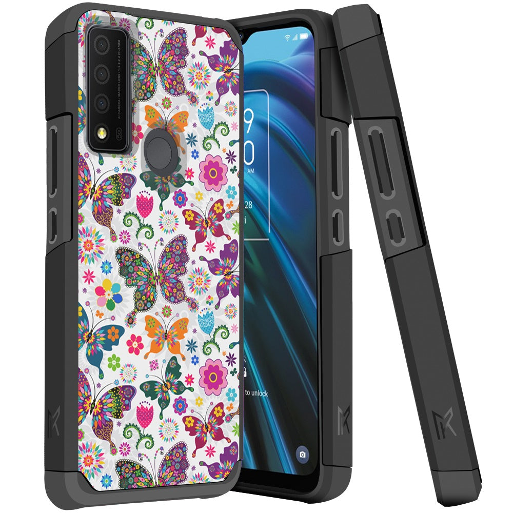 MetKase Tough Strong Slim Dual-Layer Shockproof Hybrid Case Cover For TCL 30 Xe 5G - Harmonious Butterfly Floral