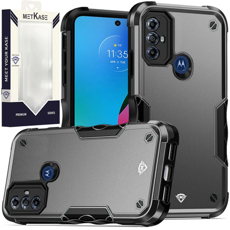 Metkase Exquisite Tough Shockproof Hybrid Case In Slide-Out Package For Moto G Play (2023) - Grey/Black