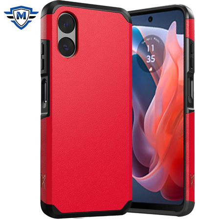Metkase Tough Strong Shockproof Hybrid In Slide-Out Package For Motorola Moto G Play 2024 - Red