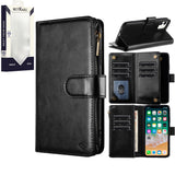 Metkase Luxury Wallet Card ID Zipper Money Holder For iPhone 12 & iPhone 12 Pro - Black