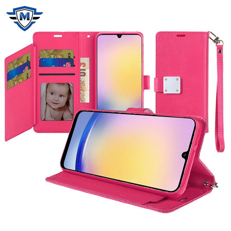 Metkase Wallet ID Card Holder Case In Premium Slide-Out Package For Samsung A25 5G - Hot Pink