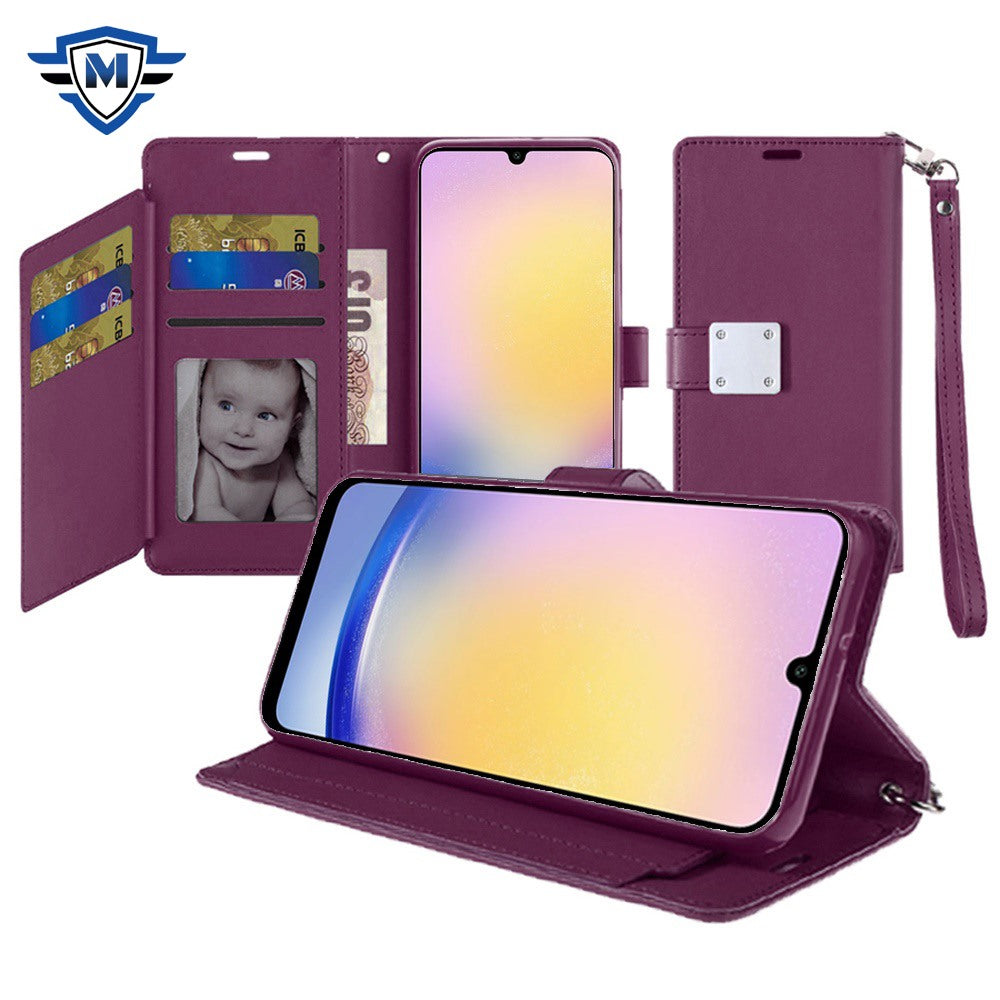 Metkase Wallet ID Card Holder Case In Premium Slide-Out Package For Samsung A25 5G - Dark Purple