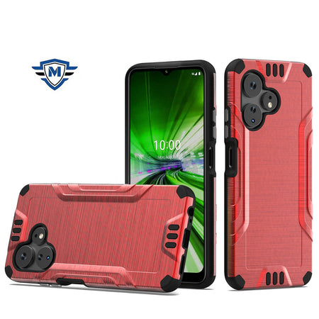 Metkase Strong Tough Metallic Design Hybrid Case In Slide-Out Package For Celero 3 Plus - Red