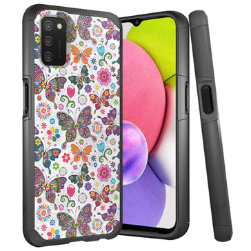 MetKase Tough Strong Slim Dual-Layer Shockproof Hybrid Case Cover For Samsung Galaxy A03S - Harmonious Butterfly Floral