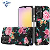 Metkase Strong Tough Metallic Design Hybrid Case In Premium Slide-Out Package For Samsung A25 5G - Tropical Romantic Colorful Roses Floral