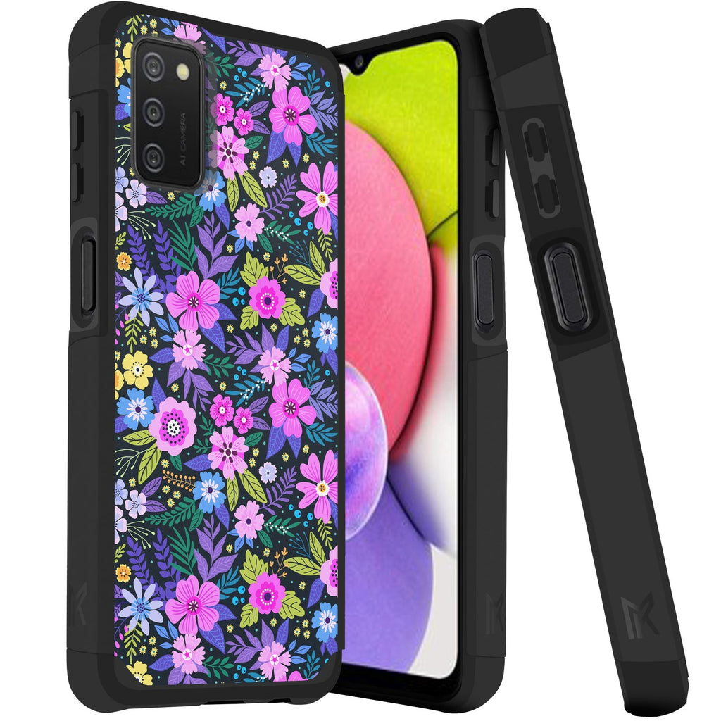 Metkase Tough Strong Slim Dual-Layer Shockproof Hybrid Case Cover For Samsung Galaxy A03S - Mystical Floral Bloom