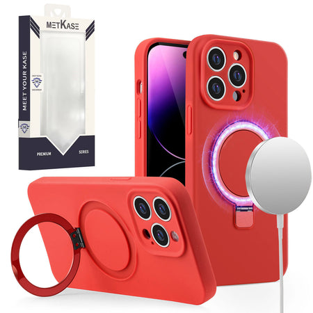 Metkase Magnetic Ring Stand Liquid Silicone Case for iPhone 11 (Xi6.1) - Red