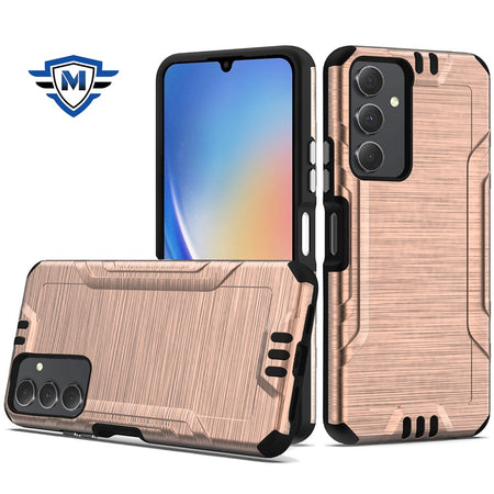 Metkase Strong Tough Metallic Design Hybrid In Premium Slide-Out Package For Samsung A15 5G - Rose Gold