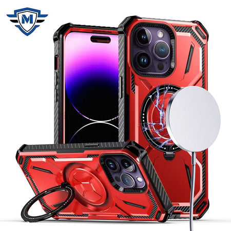 Metkase Magnetic Ring Stand Premium Ultra Rugged Shockproof Hybrid In Slide-Out Package For iPhone 11 - Red