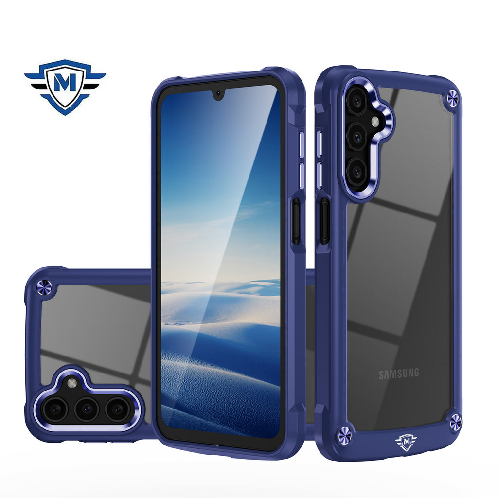 Metkase Ultimate Casex Transparent Hybrid Case With Metal Buttons And Camera Edges In Premium Slide-Out Package For Samsung A15 5G - Blue