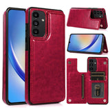 Metkase Luxury Side Magnetic Button Card ID Holder Pu Leather Case Cover For Samsung A15 5G - Hot Pink