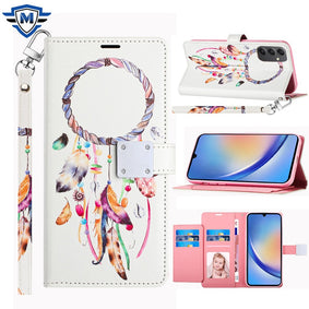 Metkase Design Wallet ID Credit Card Money Holder With Magnetic Metal Closure Including Lanyard For Samsung A15 5G - Dreams Come True