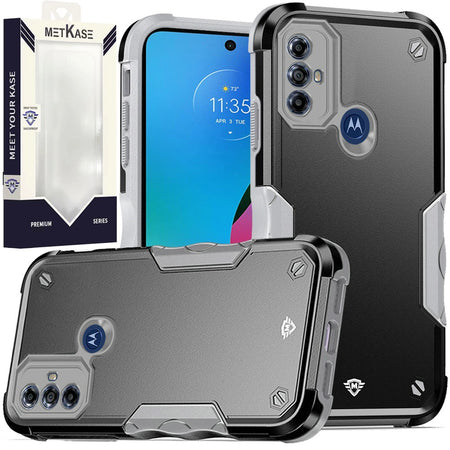 Metkase Exquisite Tough Shockproof Hybrid In Slide-Out Package For Moto G Play (2023) - Black/Grey