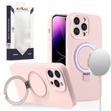 Metkase Magnetic Ring Stand Liquid Silicone Case for iPhone 12 Pro Max 6.7 - Light Pink