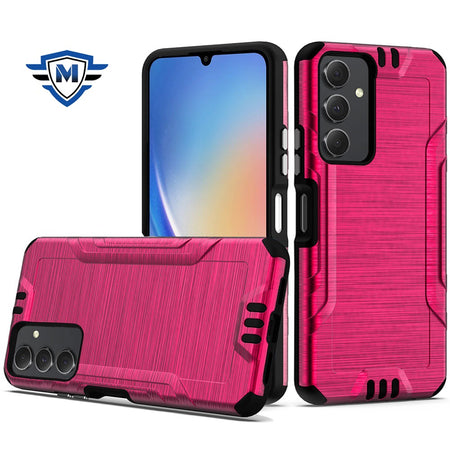 Metkase Strong Tough Metallic Design Hybrid In Premium Slide-Out Package For Samsung A15 5G - Hot Pink