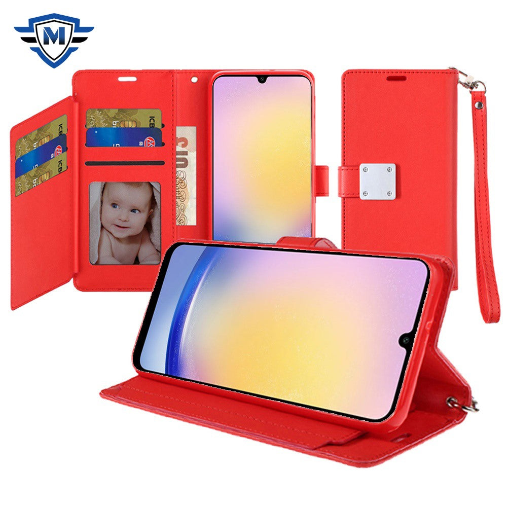 Metkase Wallet ID Card Holder Case In Premium Slide-Out Package For Samsung A25 5G - Red
