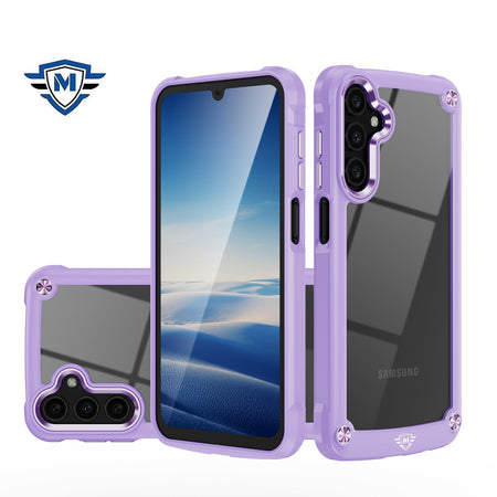 Metkase Ultimate Casex Transparent Hybrid Case With Metal Buttons And Camera Edges In Premium Slide-Out Package For Samsung A15 5G - Light Purple