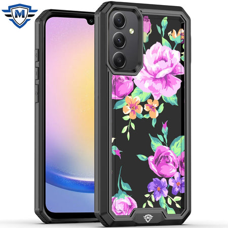 Metkase Premium Rank Design Fused Hybrid Case In Slide-Out Package For Samsung A25 5G - Tropical Romantic Colorful Roses Floral