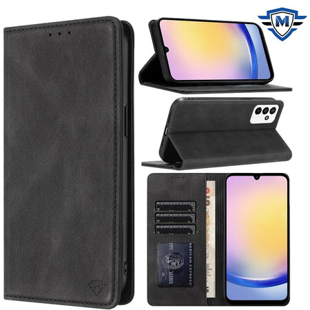 Metkase Luxury Wallet Card ID Zipper Money Holder In Slide-Out Package For Samsung A25 5G - Black